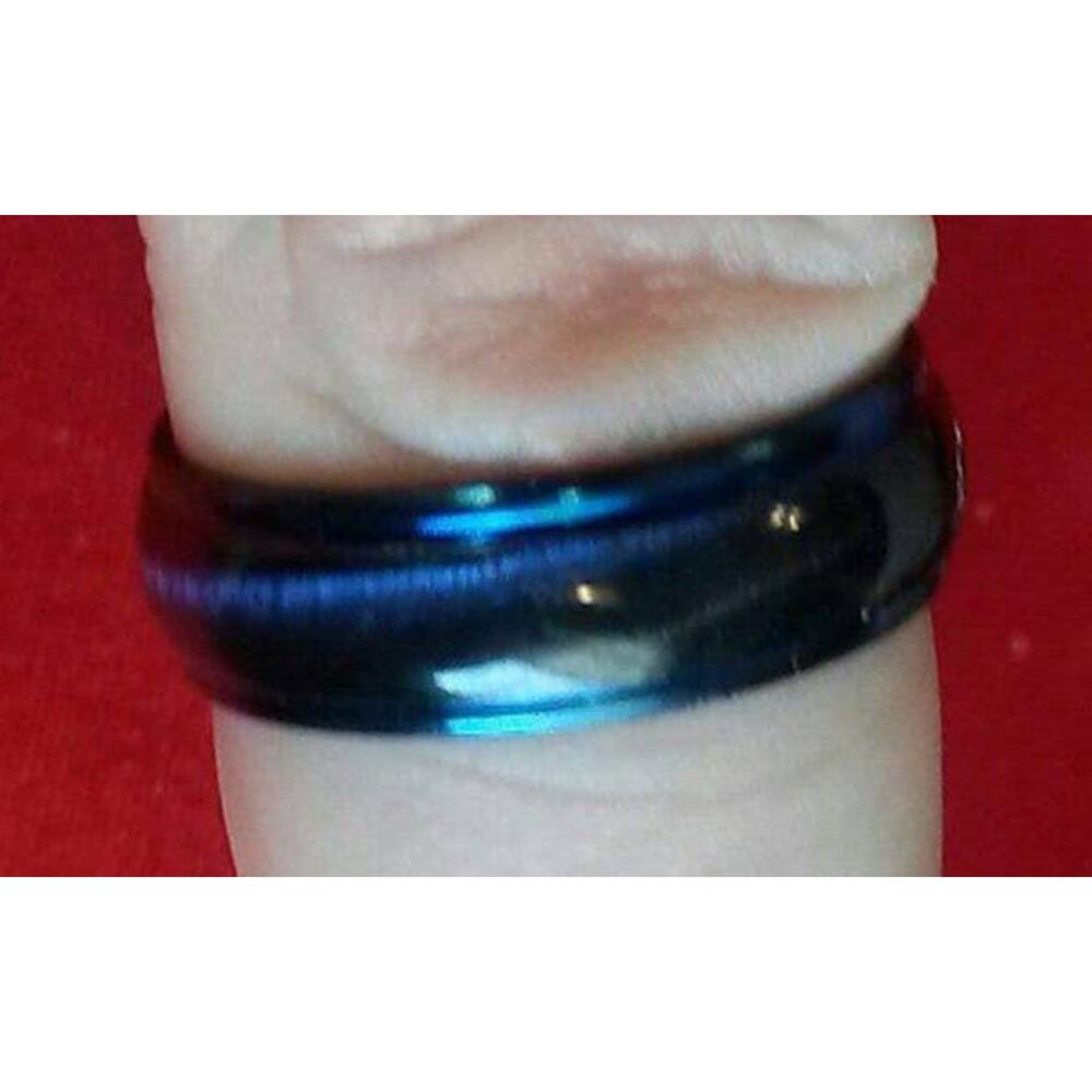 New Stainless Steel‎ Faux Blue Tiger Eye Style Ring Band Size 8.5 w Tag